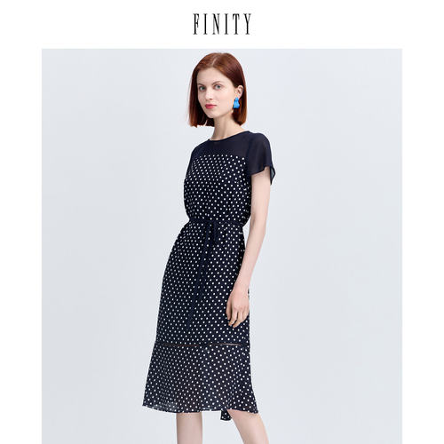 FINITY菲妮迪夏装波点连衣裙女法式复古宽松休闲中长款仙女裙