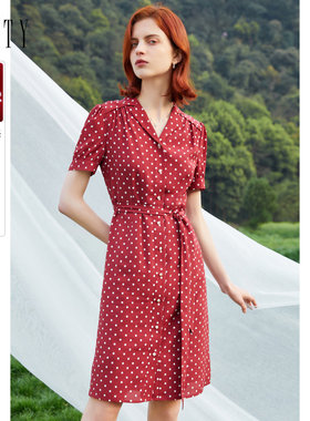 FINITY菲妮迪红色波点连衣裙夏奢华高端法式优雅浪漫中长裙女