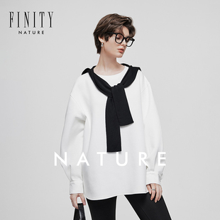【NATURE】白色卫衣菲妮迪2024秋冬松弛感长袖打底衫套头上衣女