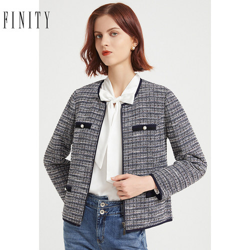 FINITY冬季棉衣格子休闲时尚气质别致温柔棉质外套女