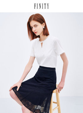 FINITY菲妮迪白色雪纺衫夏季小众设计感别致镂空减龄打底上衣女