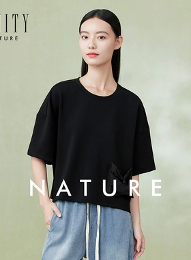 【NATURE系列】FINITY菲妮迪T恤2024夏季简约黑色圆领上衣女