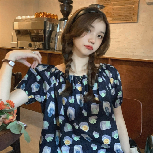 Real price ~ antique style unique printed collarbone shoulder shirt~