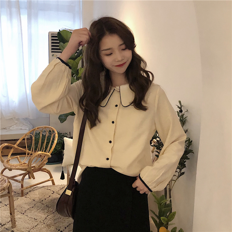 Real photo, real price, Korean version, spring color contrast, binding, baby collar, junior college style shirt has been tested