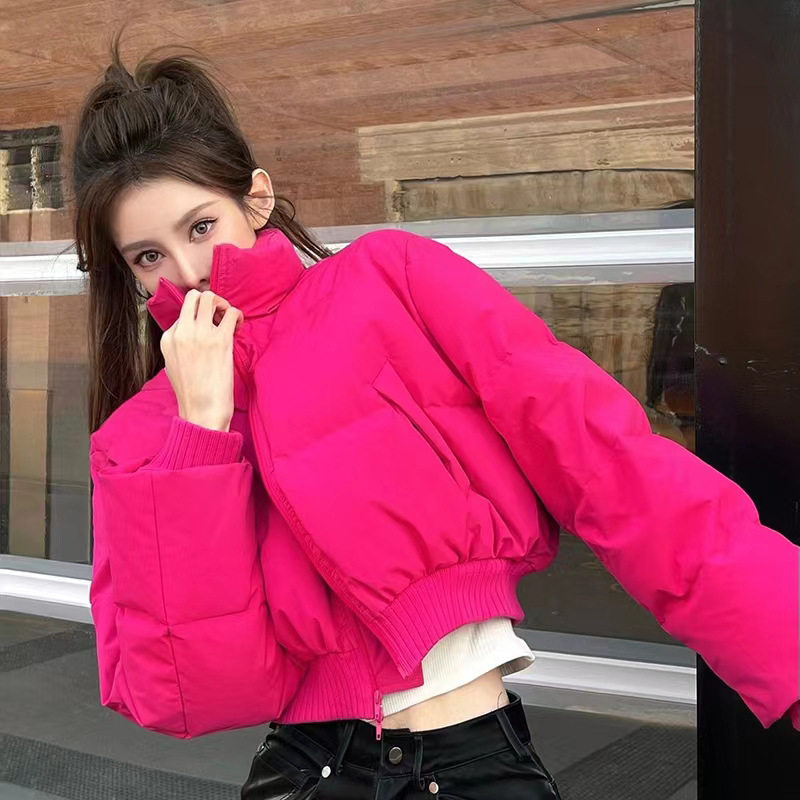 枚红色短款棉衣女冬季2022新款设计感小众高级感高端加厚棉服外套