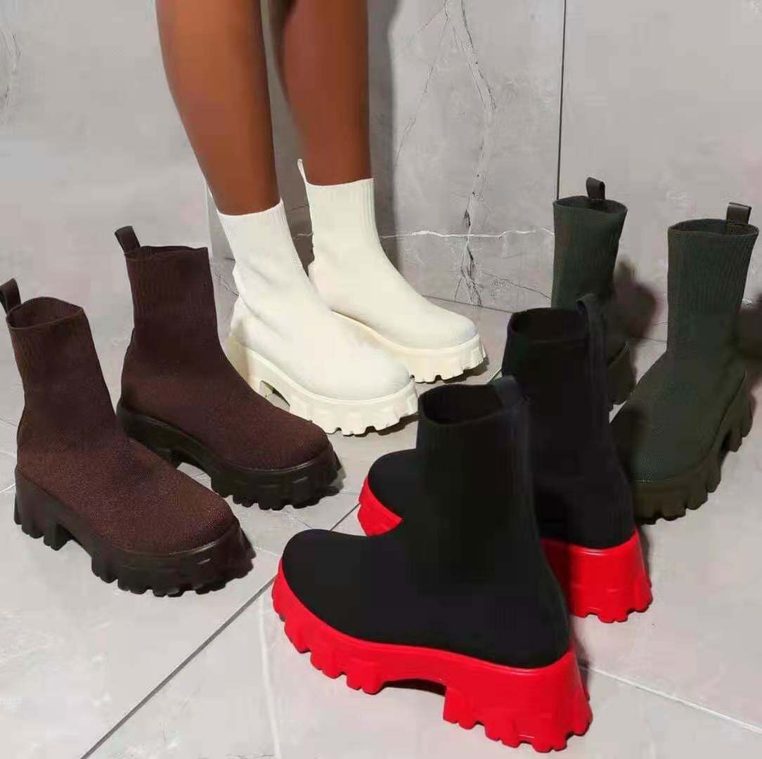 Couples socks shoes female thick bottom boots针织短靴大码鞋
