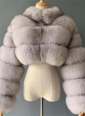 欧美短皮草外套女 шуба куртка жен fur coat women