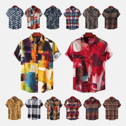 男士碎花休闲大码短袖衬衫 Casual Plus Size Short Sleeve Shirt