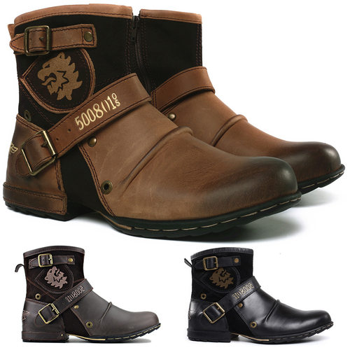 Men's Shoes Leather Vintage Motorcycle Male Boots Plus Size