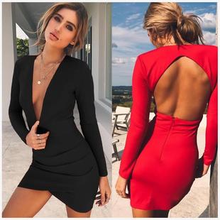 Deep dress backless 妇女裙краса krasa платье