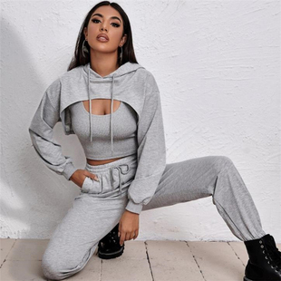 欧美卫衣裤套装女 костюмы hoodie set tracksuit women