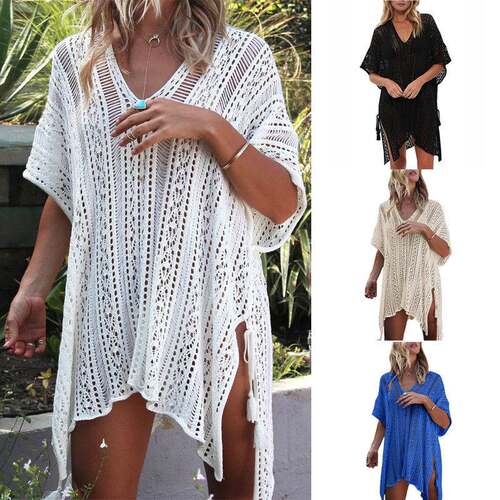 Bikini Swimwear Short Sleeve Cover Ups Holiday Beach Dress