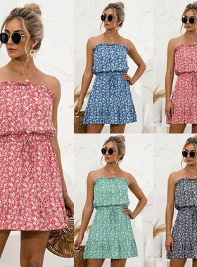 2022 Sexy floral dress wipe a bosom 性感抹胸碎花连衣短裙