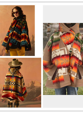 plus size Women Hooded jacket printing woolen cloth coat外套
