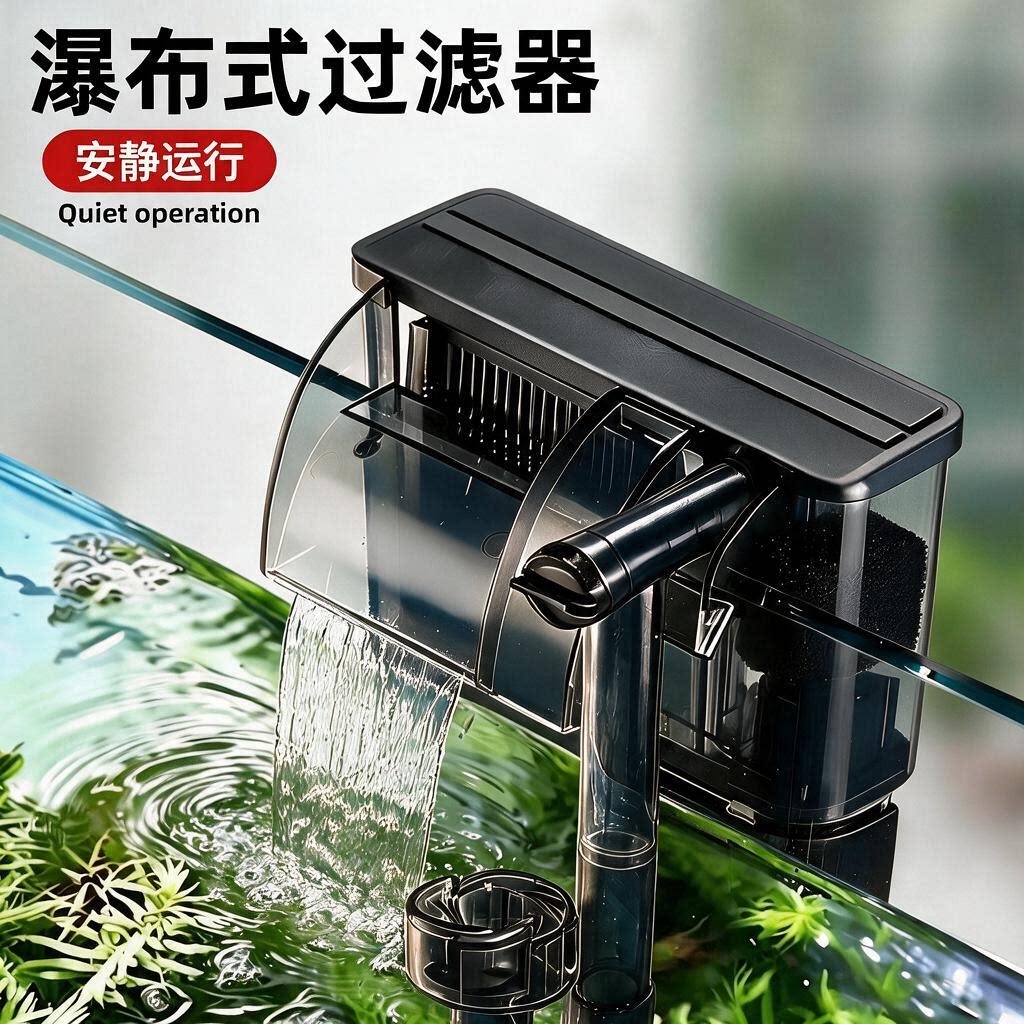 鱼缸过滤器三合一净水循环小型瀑布式壁挂迷你水泵内置增氧循环泵
