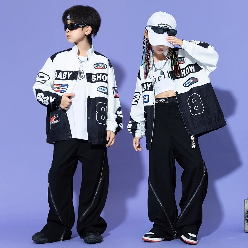 新款高货街舞潮2024年秋季男孩hiphop套装女孩爵士舞表演服嘻哈机