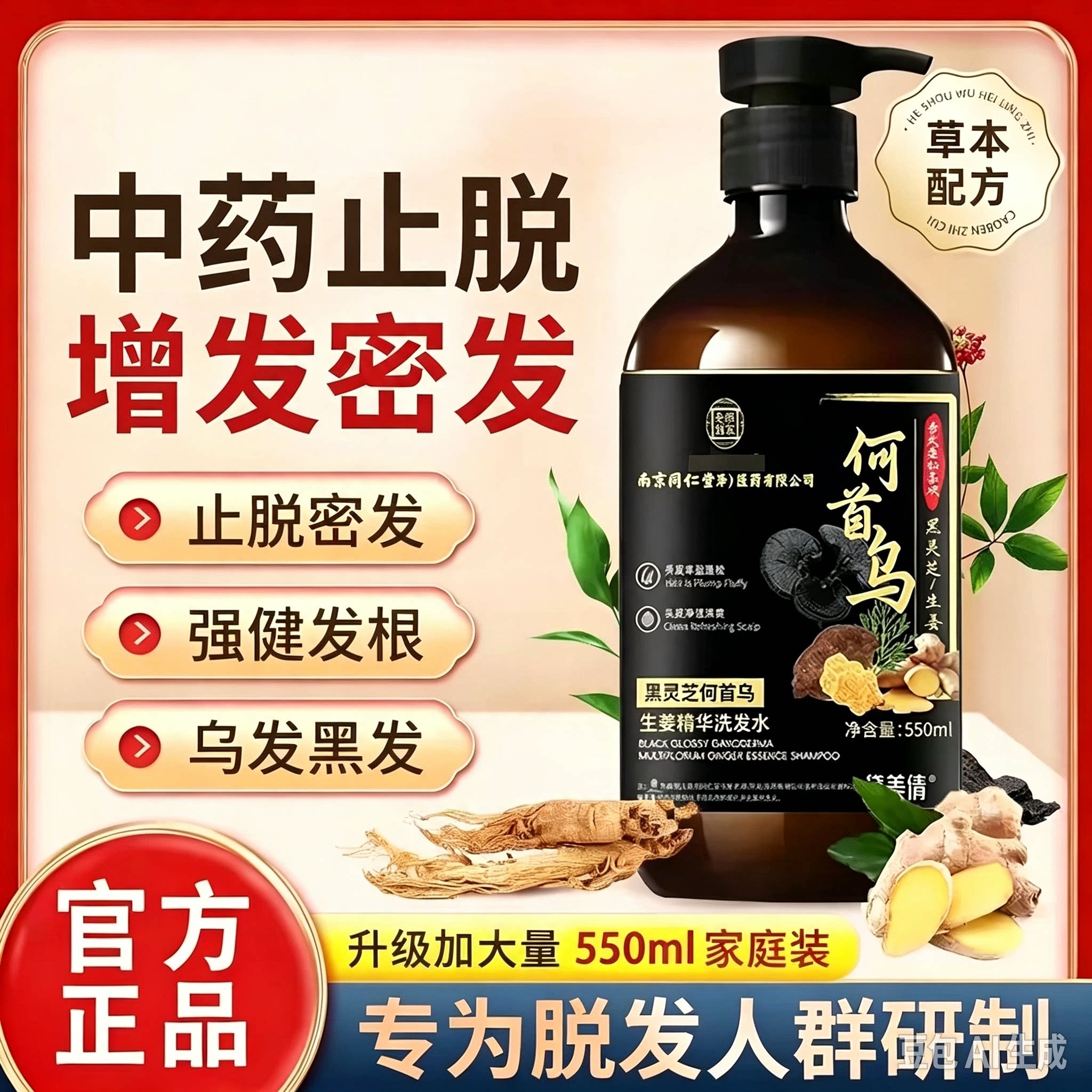 何首乌生姜黑灵芝洗发水