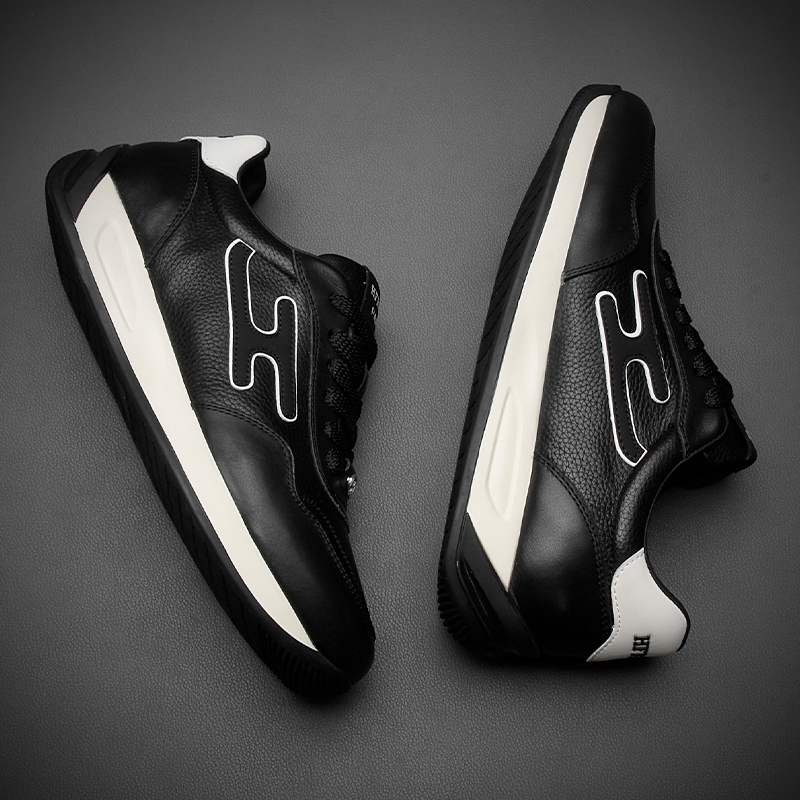 欧洲站男鞋真皮时尚运动休闲鞋男士软底软面潮鞋防滑厚底阿甘鞋男