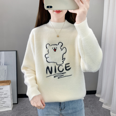 毛衣女秋冬季2025新款初中高中学生大童加厚保暖半高领套头打底衫