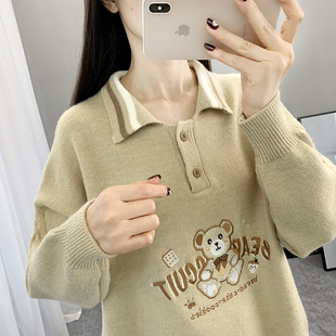 學院風大碼 大版 娃娃領假兩件韓版 寬松顯瘦針織衫 胖mm毛衣女秋冬季