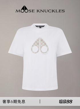 [早春新品]MOOSE KNUCKLES 女士缝线格纹LOGO圆领小剪刀短袖T恤