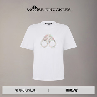 [早春新品]MOOSE KNUCKLES 女士缝线格纹LOGO圆领小剪刀短袖T恤