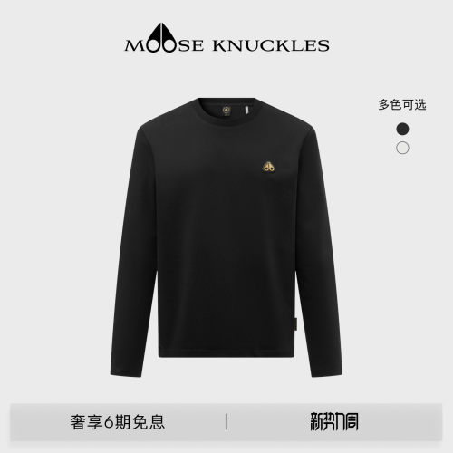 [早秋新品]MOOSE KNUCKLES 男士棉质金标LOGO小剪刀圆领长袖T恤