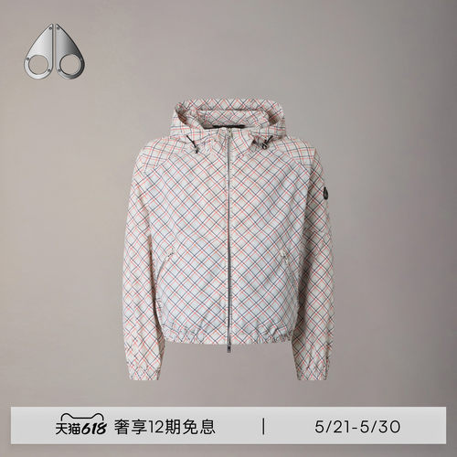 [早春新品]MOOSE KNUCKLES 女士格纹连帽轻薄小剪刀夹克外套