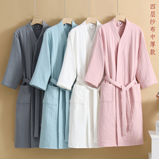 浴袍女款纯棉吸水速干四层纱布棉纱浴衣春秋冬季睡衣男士全棉睡袍