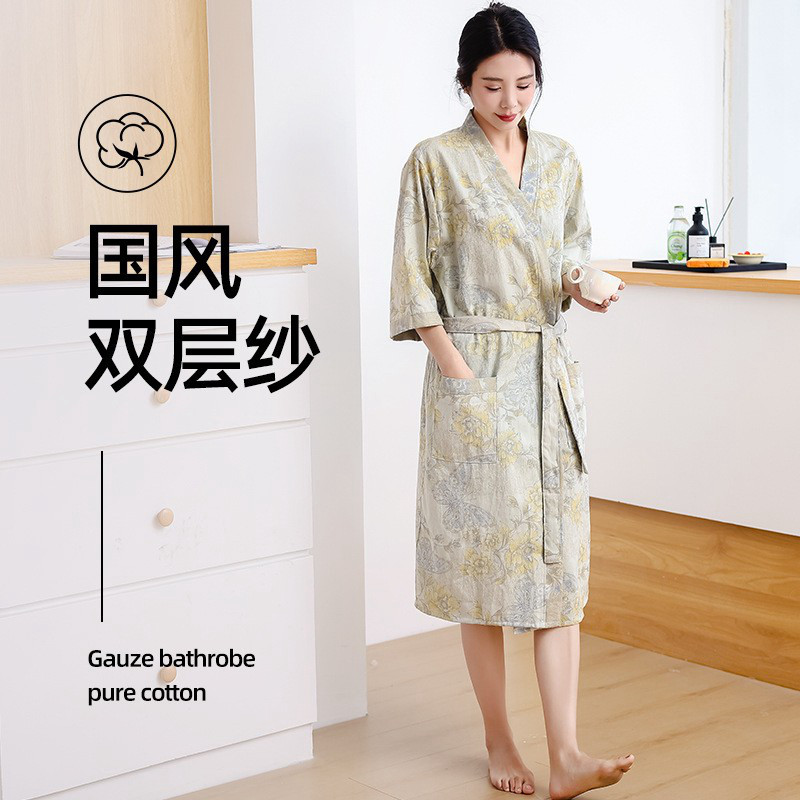 浴袍女士纯棉吸水速干双层纱布2026新款四季通用睡衣夏季全棉睡袍