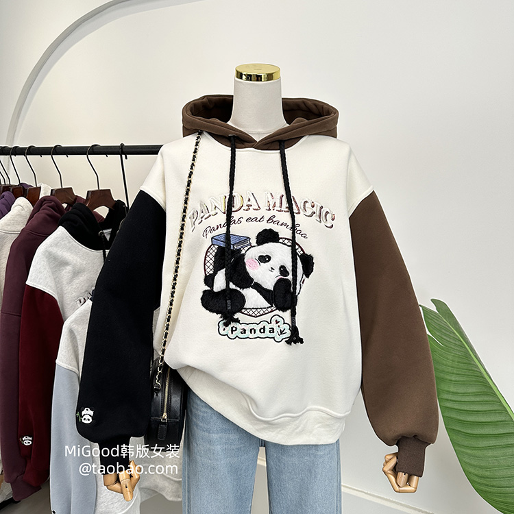 韩国立体毛绒加绒宽松大码卫衣女