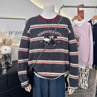 下摆蕾丝大体t恤女遮屁股2025新款韩系时尚洋气兔毛绒软糯打底衫