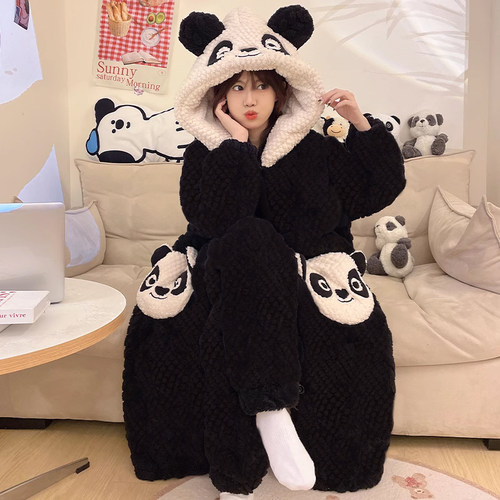 珊瑚绒加绒加厚三层夹棉睡衣