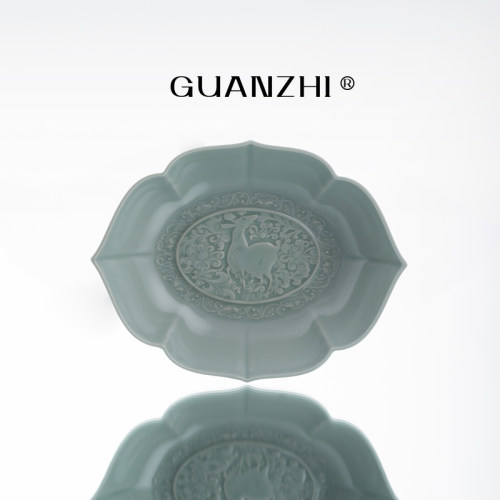 观止天青汝窑茶点盘高脚点心碗