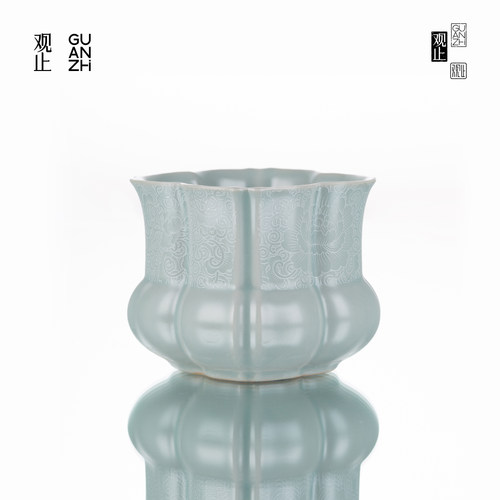 观止天青汝窑茶洗手工扒花建水
