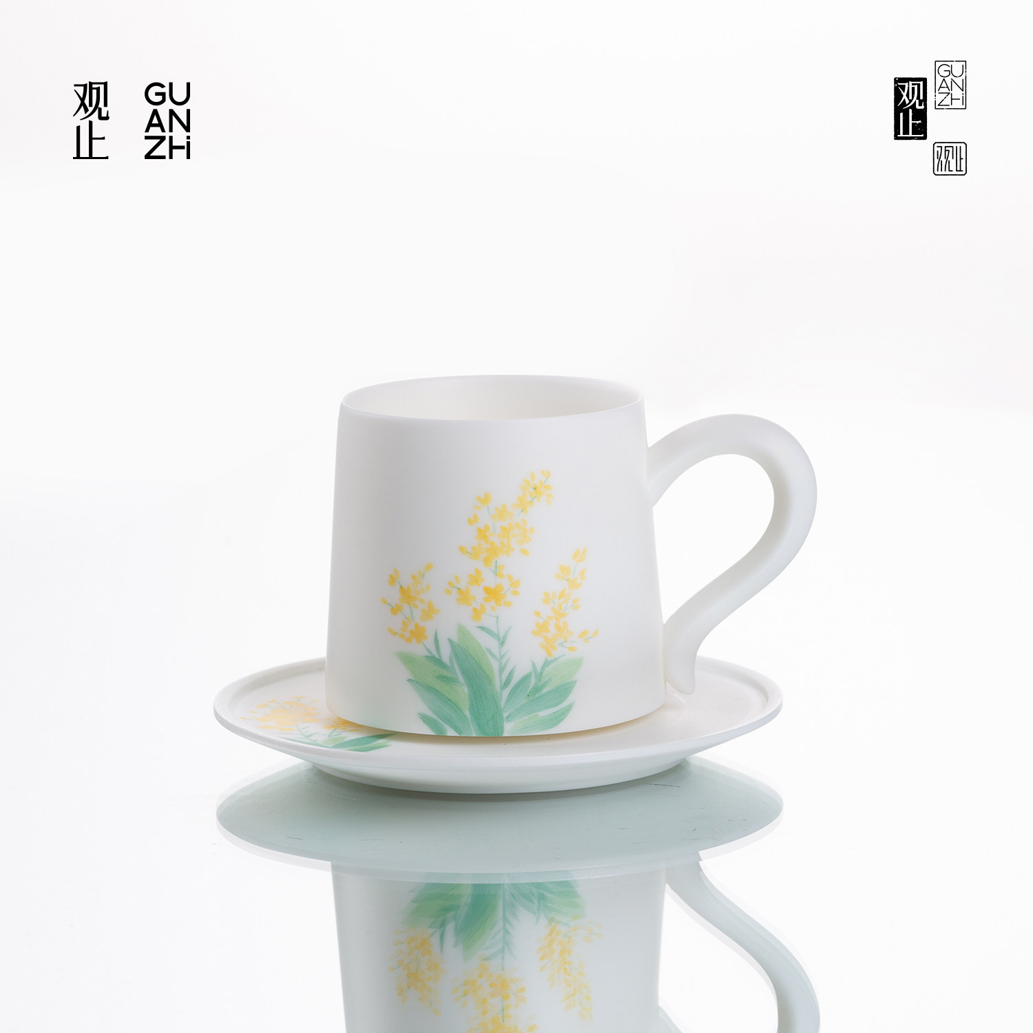 观止羊脂玉瓷咖啡杯手绘茶杯礼盒