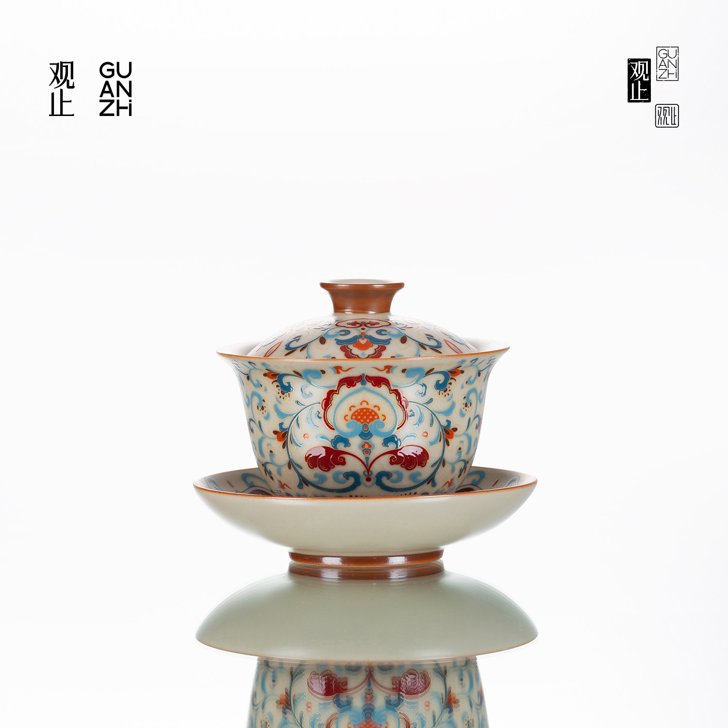 非遗敦煌汝窑缠枝莲三才盖碗茶杯家用泡茶碗高档功夫茶具泡茶器