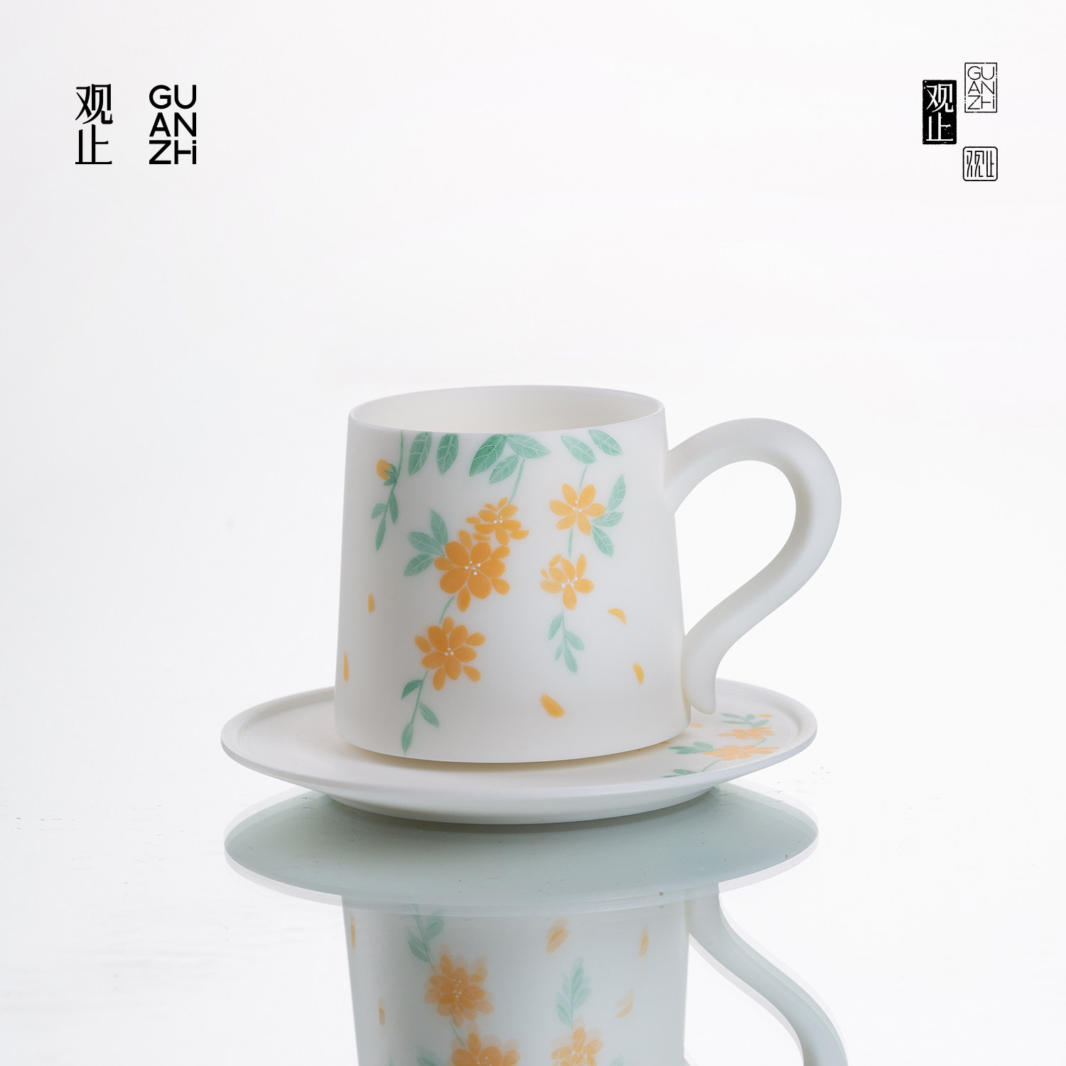 观止手绘桂花咖啡杯套装送闺蜜