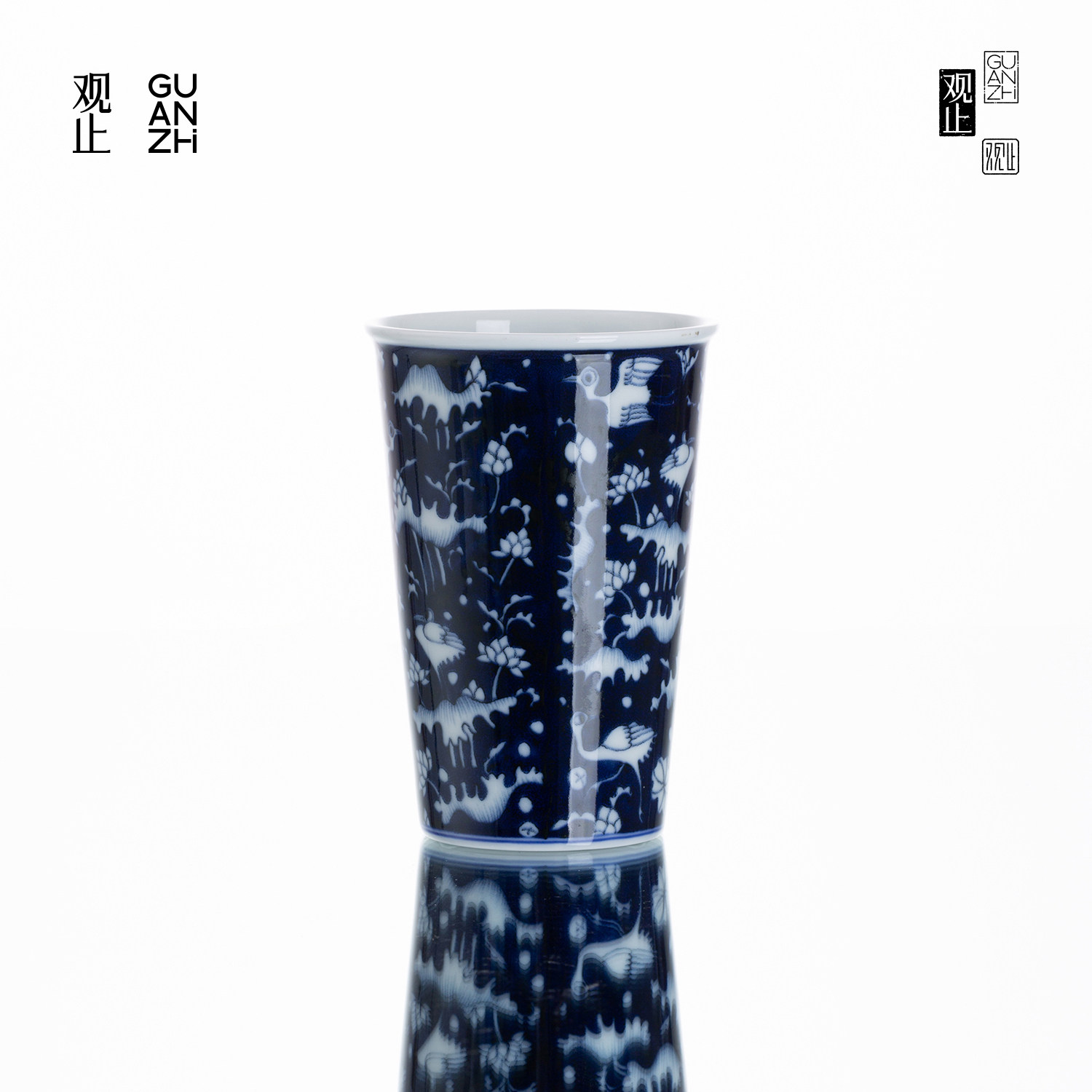 观止青花一鹭莲升可乐杯大号茶杯