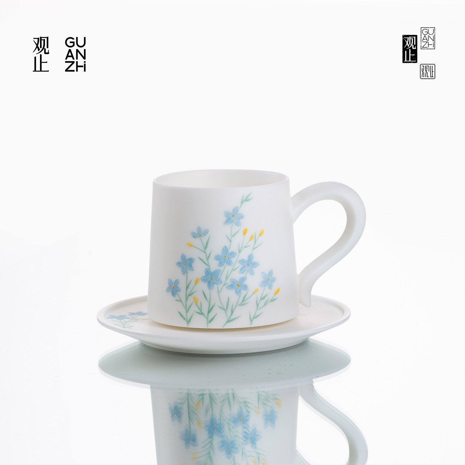 观止手绘勿忘我咖啡杯套装送礼