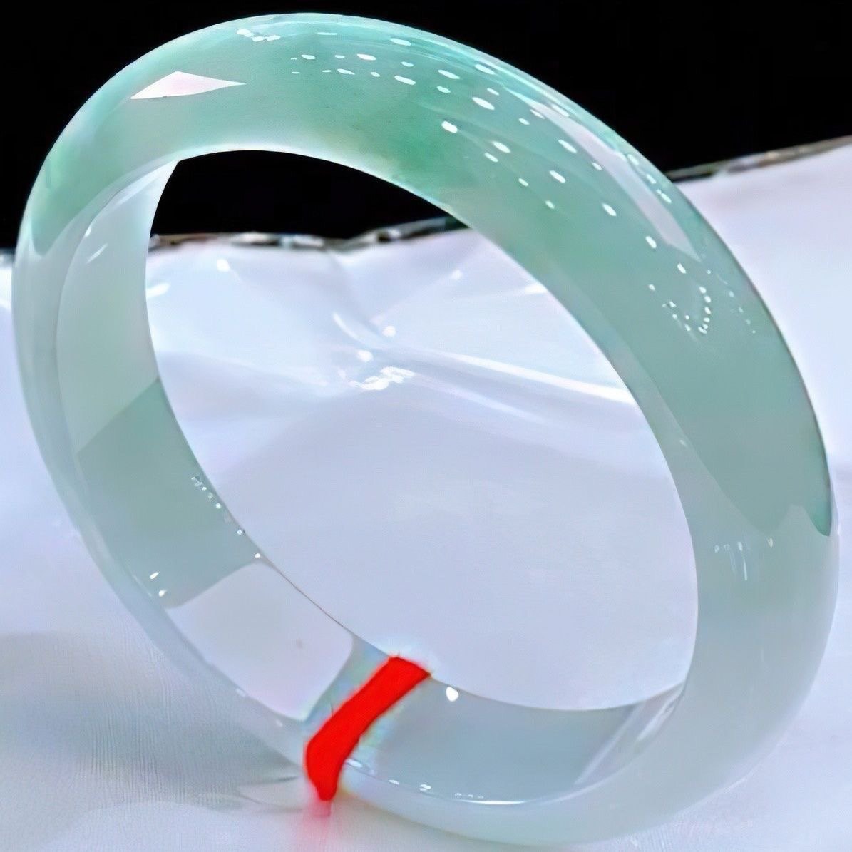 正圈送礼缅甸翡翠浅绿手镯女真玉冰种老坑蓝水飘花翡翠玉手镯晴率