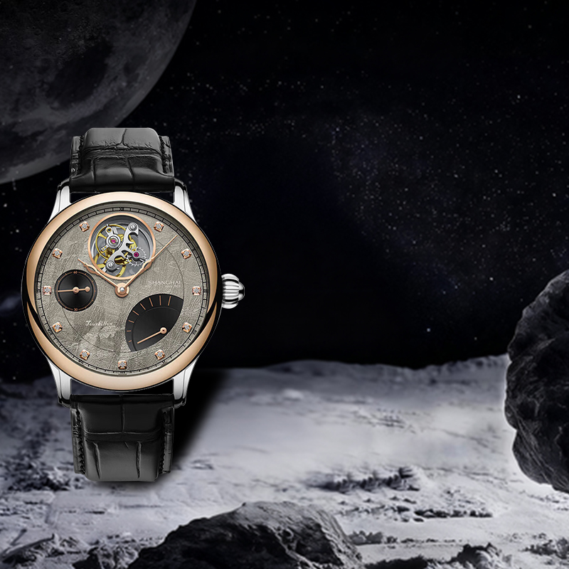 复兴系列·浩瀚陨石上海手表陀飞轮表圈18K金表盘偏心机械表男款
