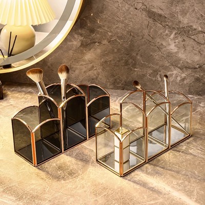 玻璃化妆刷收纳筒高级感眼影眉笔刷整理盒笔筒梳妆台护肤品置物架