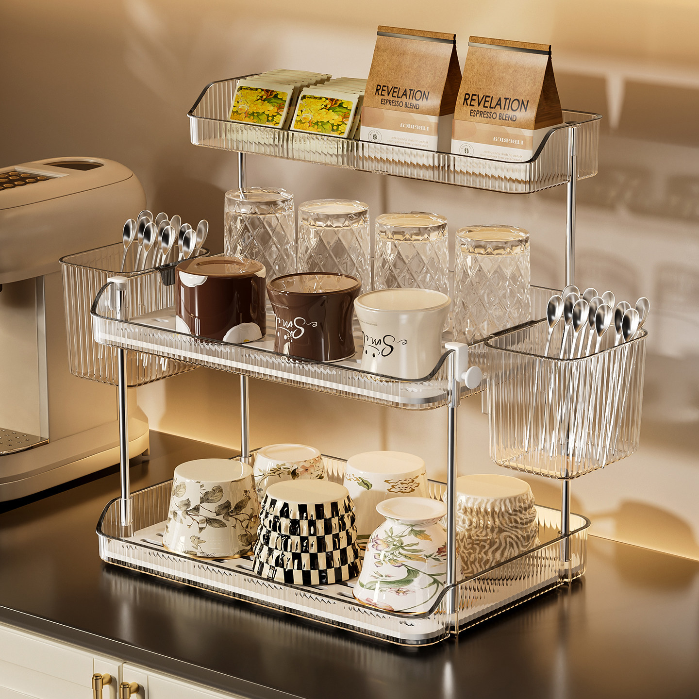 水杯置物架桌面吧台杯子沥水托盘轻奢马克杯咖啡茶包收纳整理架子