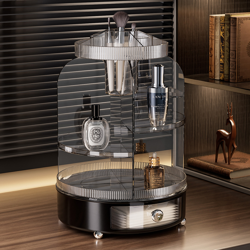 旋转化妆品收纳盒梳妆台大容量高级感分层护肤品口红香水置物架子