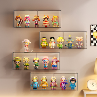 前开门盲盒收纳展示架壁挂式 泡泡玛防尘陈列盒墙上多层手办置物架