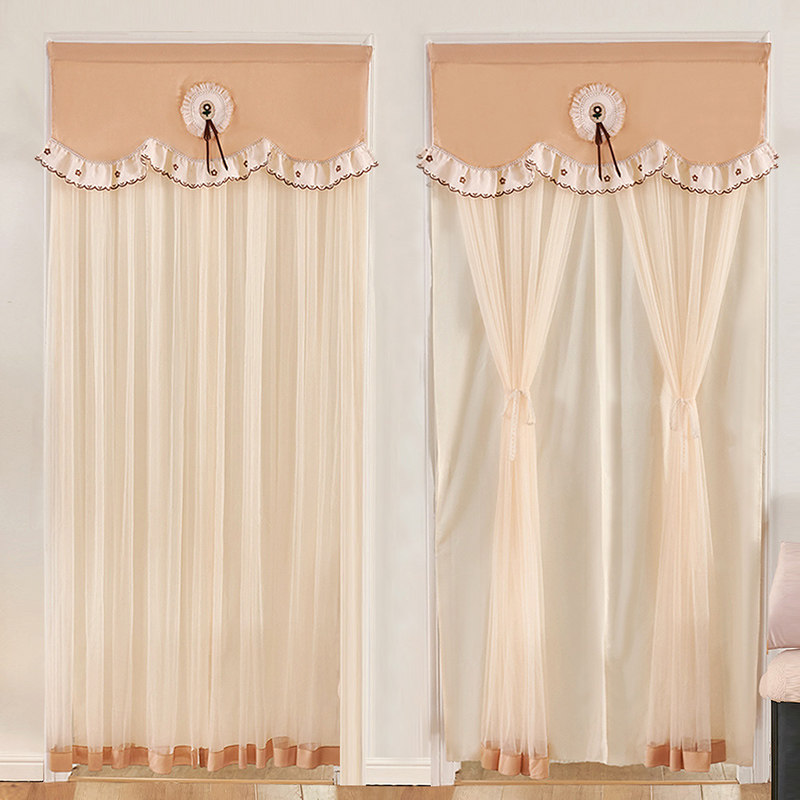 防蚊门帘夏季新款免打孔卧室双层隐私通风蕾丝伸缩杆入户门遮挡帘