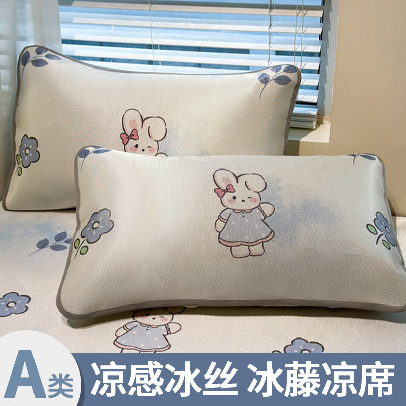夏季冰丝枕头套冰藤凉席枕套48x74一对装家用成人单只儿童内胆套