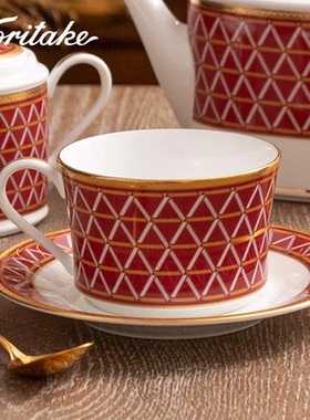 Noritake则武CROCHET欧式复古红色咖啡杯子家用高档精致下午茶杯