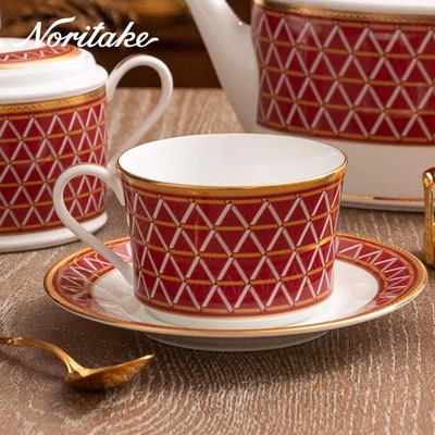 则武欧式复古红菱格咖啡杯